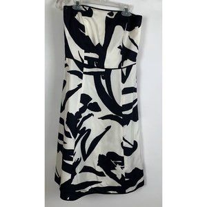 Ann Taylor Strapless Geometric Abstract Ivoryโ Black Silk Dress Size 0